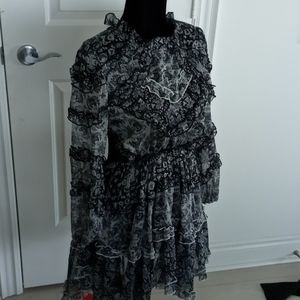 Floral low open back long sleeve mini dress